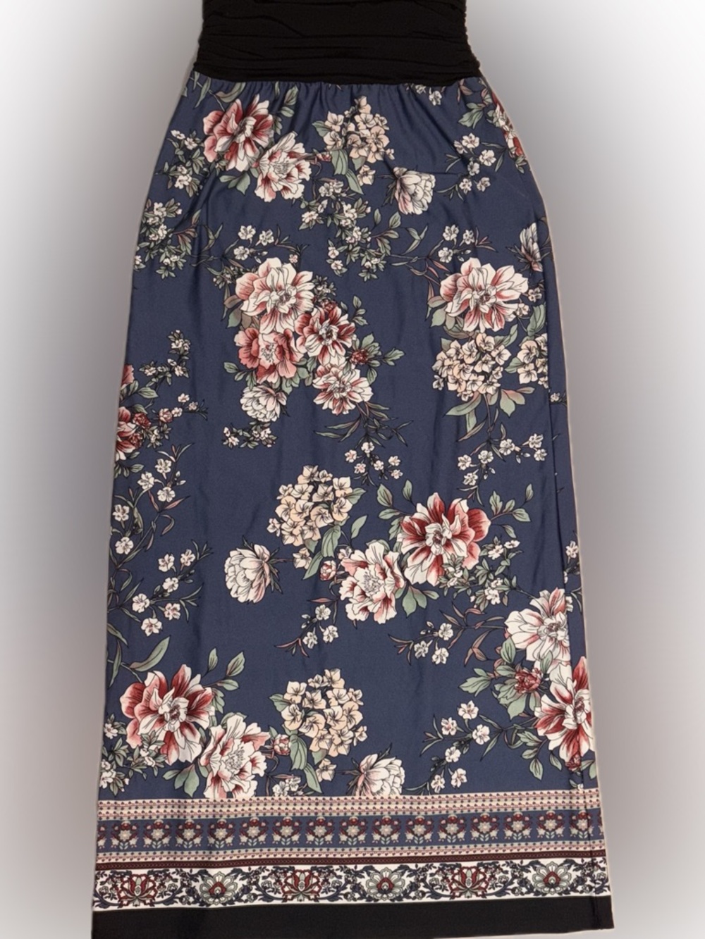Apt. 9 Navy Maxi Skirt with Pink Floral Print